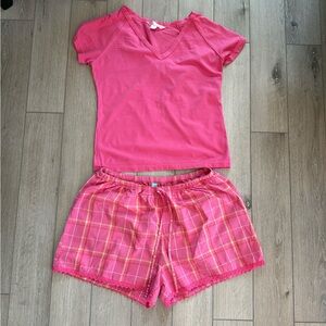 Victoria's Secret Pink V-Neck Top and HUE Plaid Shorts